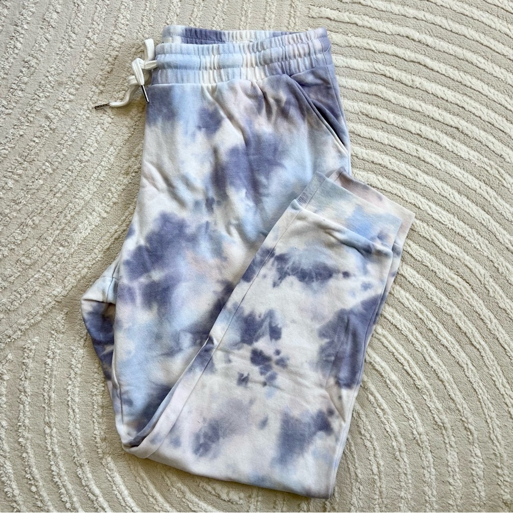 Maurices White and Purple Track Pants with Tie-Dye Design